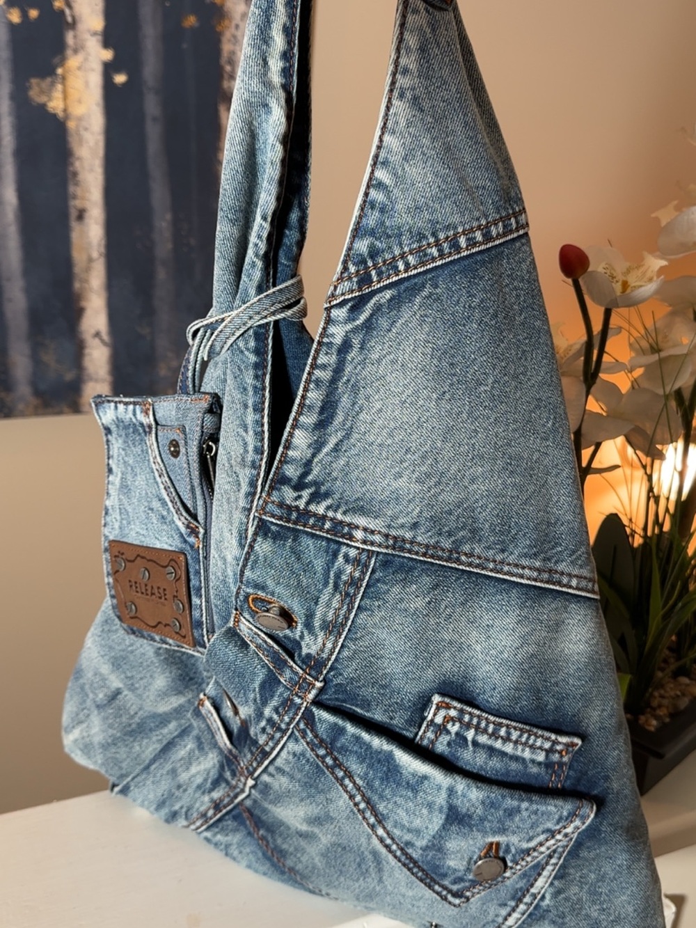 Release Denim Hobo Bag in Faded Blue - Picture 4 of 7